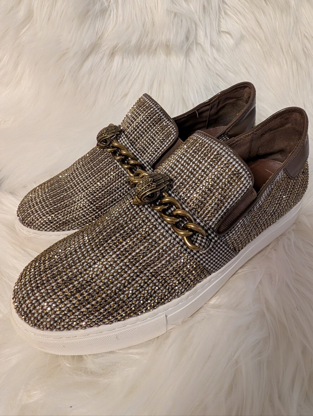 Kurt Geiger Slip-On Chain-Accent Sneakers - Brown Tweed Women's 41 Chunky Sole